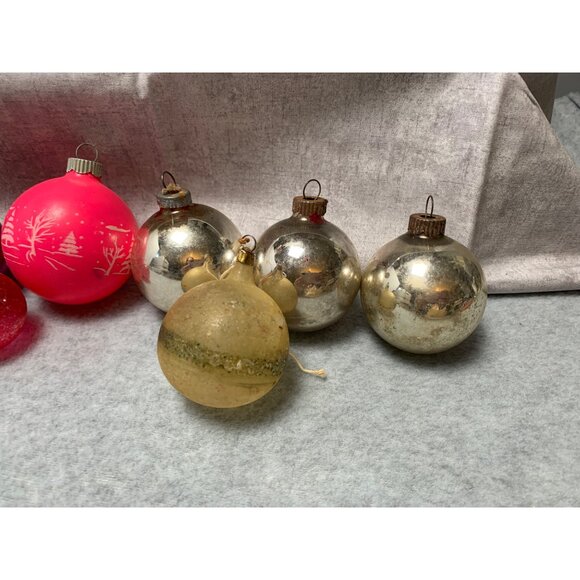 Vintage Glass Christmas Ornaments Set 14 Assorted Metallic Shine Unique Designs - Picture 2 of 12